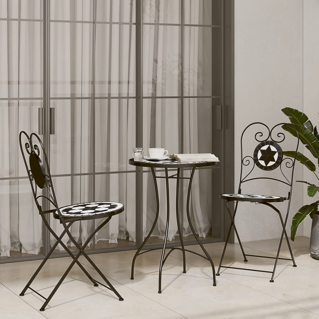 fekete és fehér kerámia mozaikmintás bisztróasztal Ø50 x 70 cm
