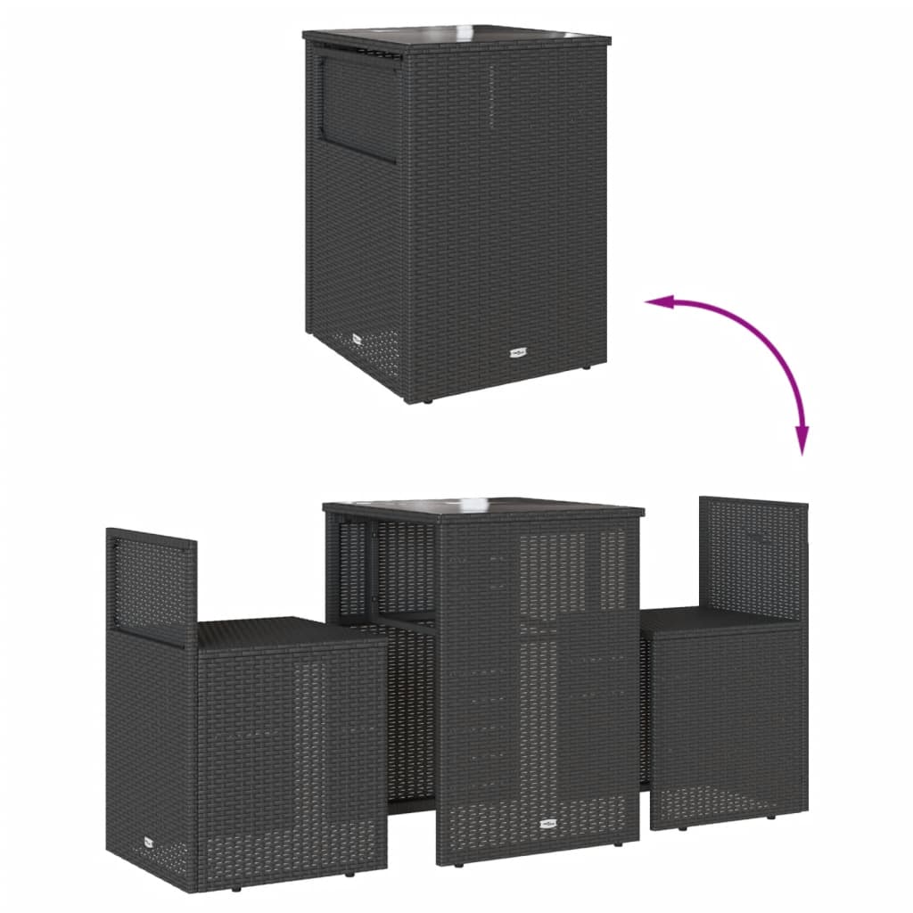 3 részes fekete polyrattan bisztrógarnitúra párnával