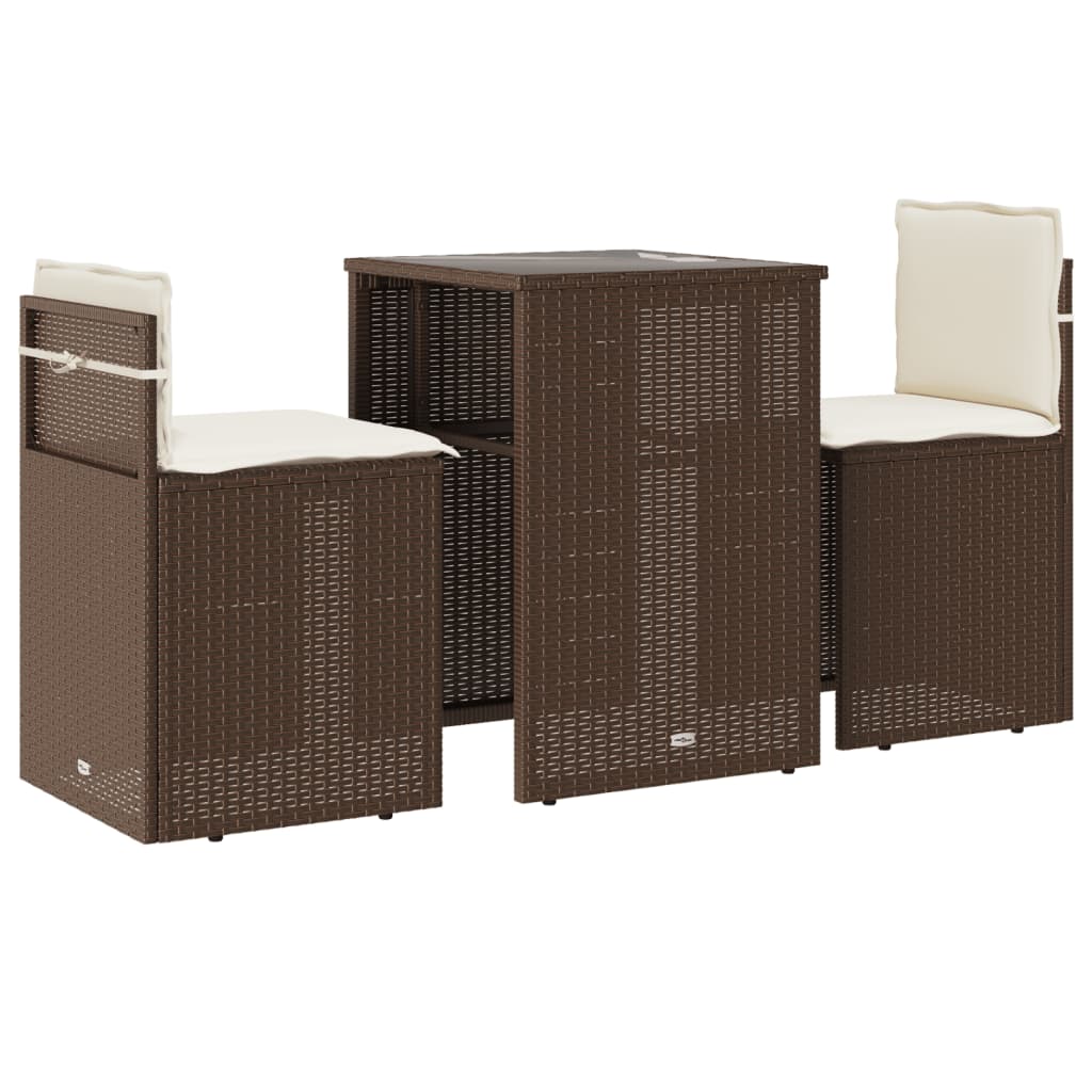 3 részes barna polyrattan bisztrógarnitúra párnákkal