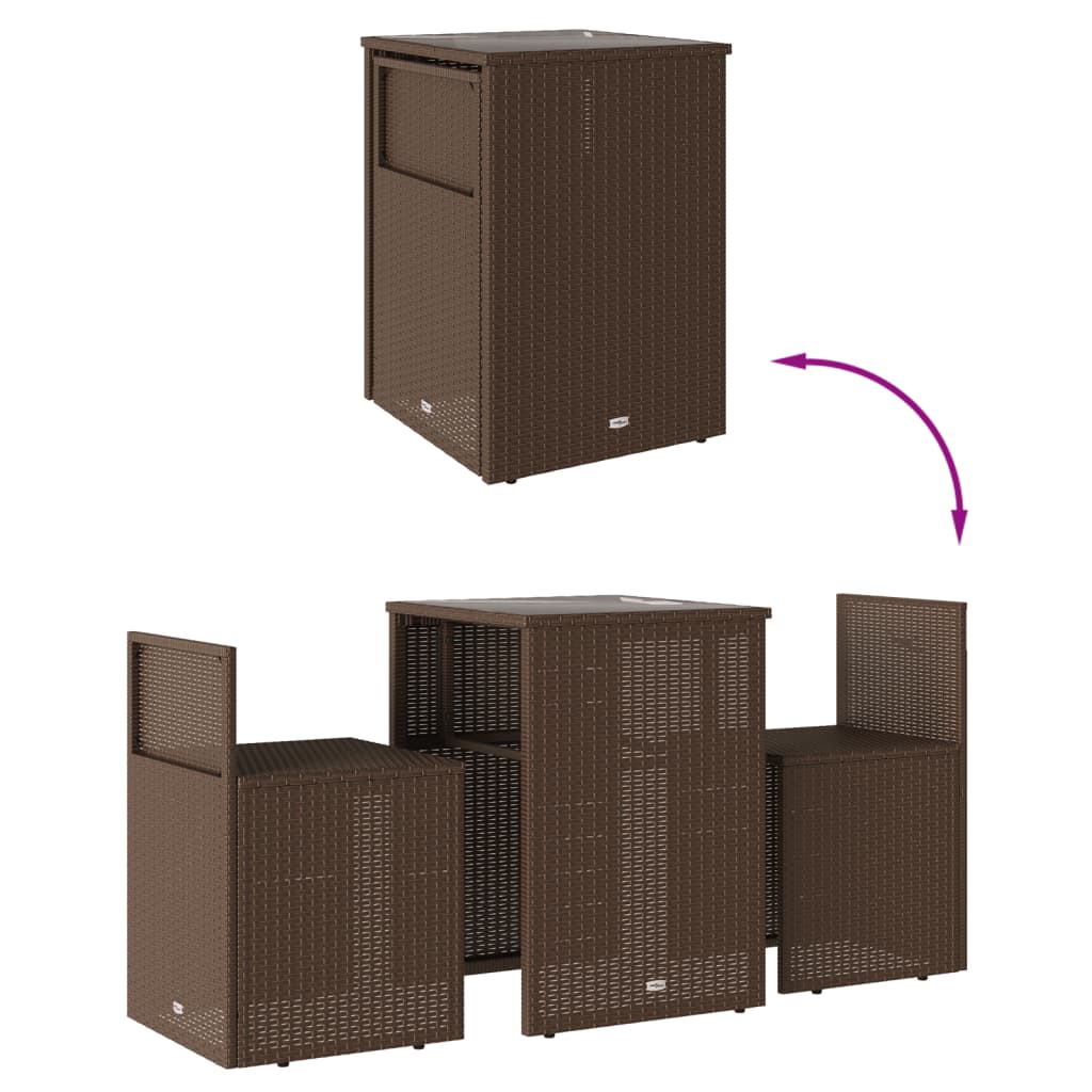 3 részes barna polyrattan bisztrógarnitúra párnákkal