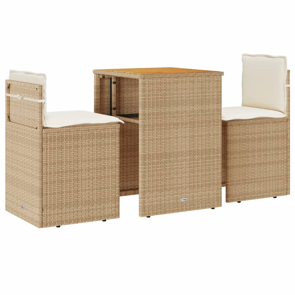 3 részes bézs polyrattan bisztrógarnitúra párnával