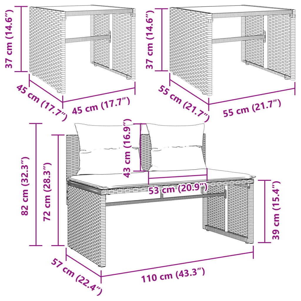 4 részes barna polyrattan kerti ülőgarnitúra párnákkal