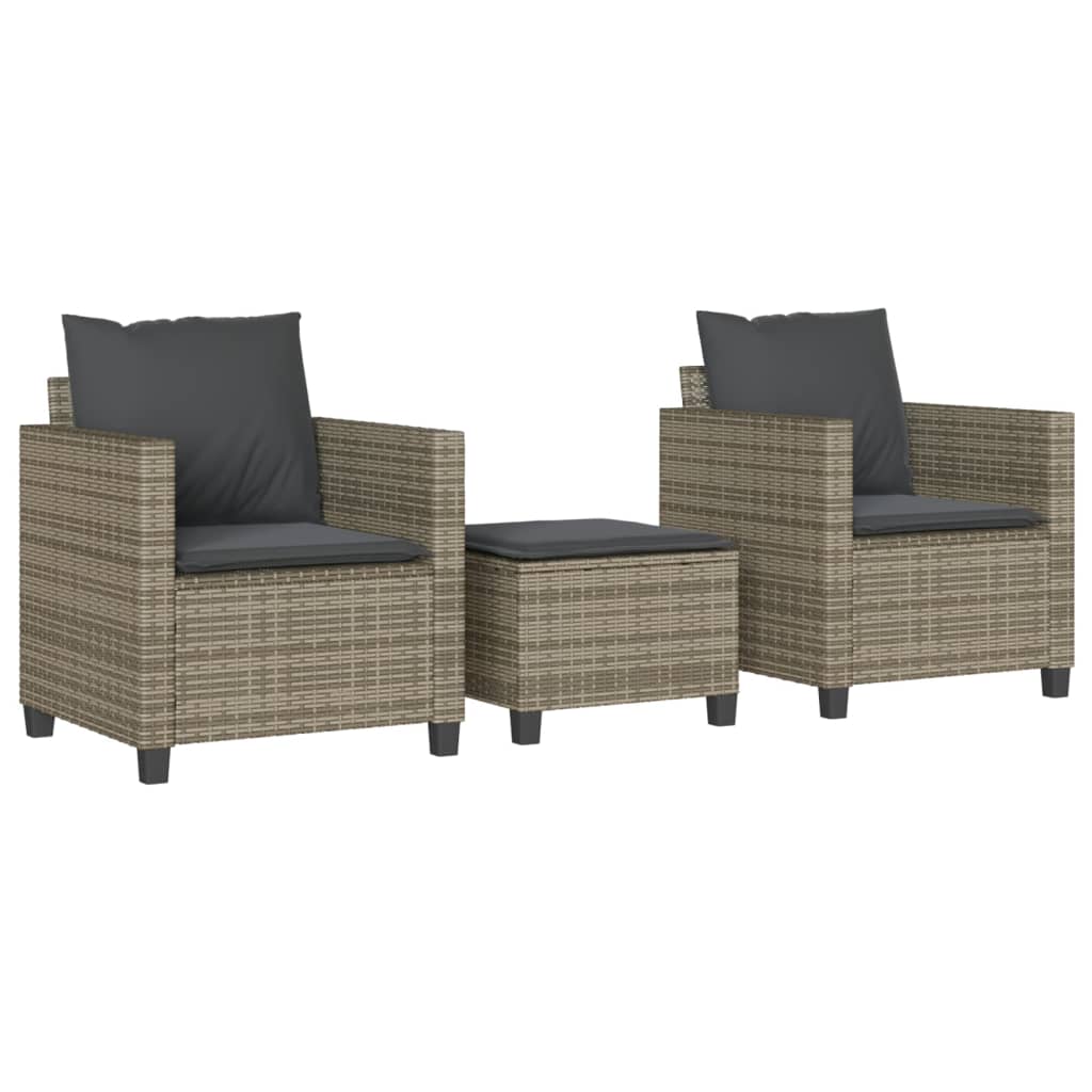 3 részes szürke polyrattan bisztrógarnitúra párnákkal