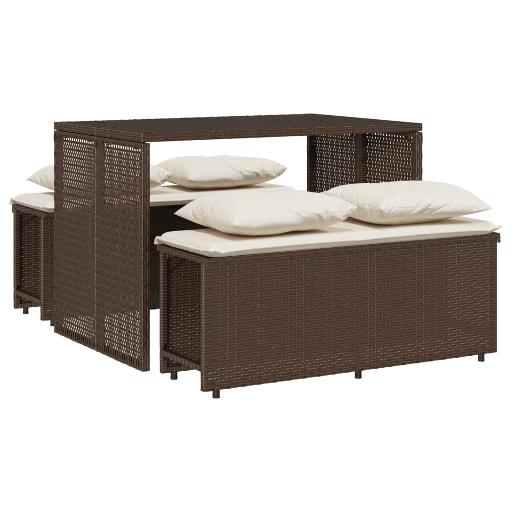 3 részes barna polyrattan kerti étkezőgarnitúra párnával