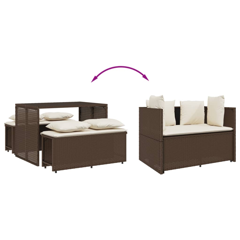 3 részes barna polyrattan kerti étkezőgarnitúra párnával
