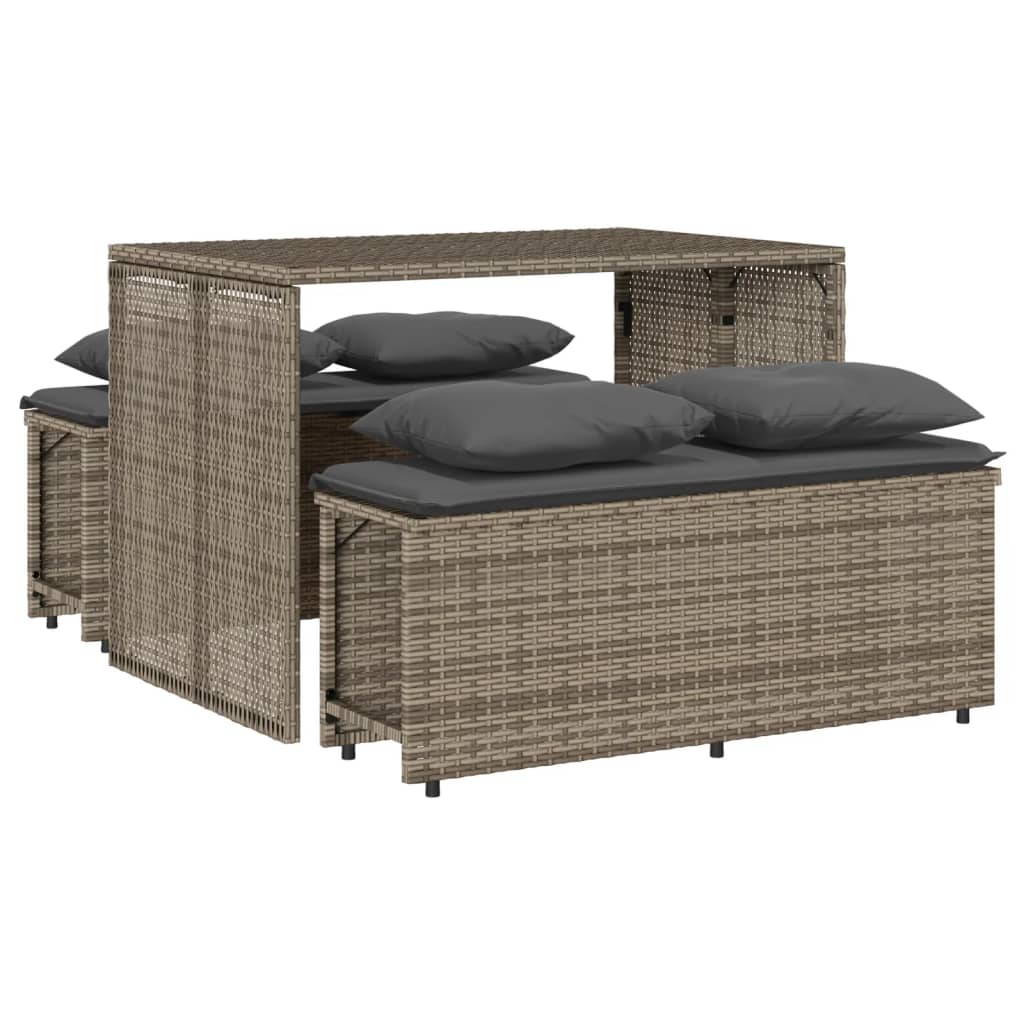 3 részes szürke polyrattan kerti étkezőgarnitúra párnával