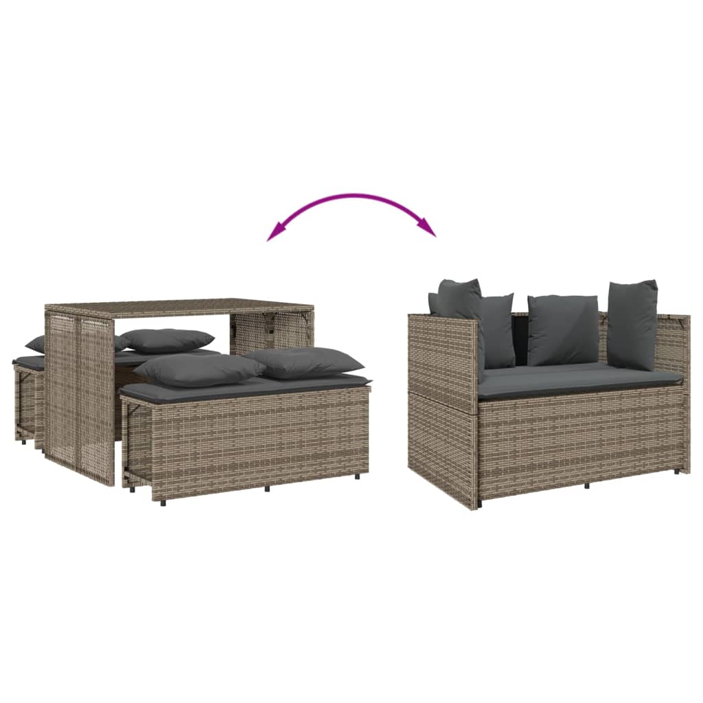 3 részes szürke polyrattan kerti étkezőgarnitúra párnával