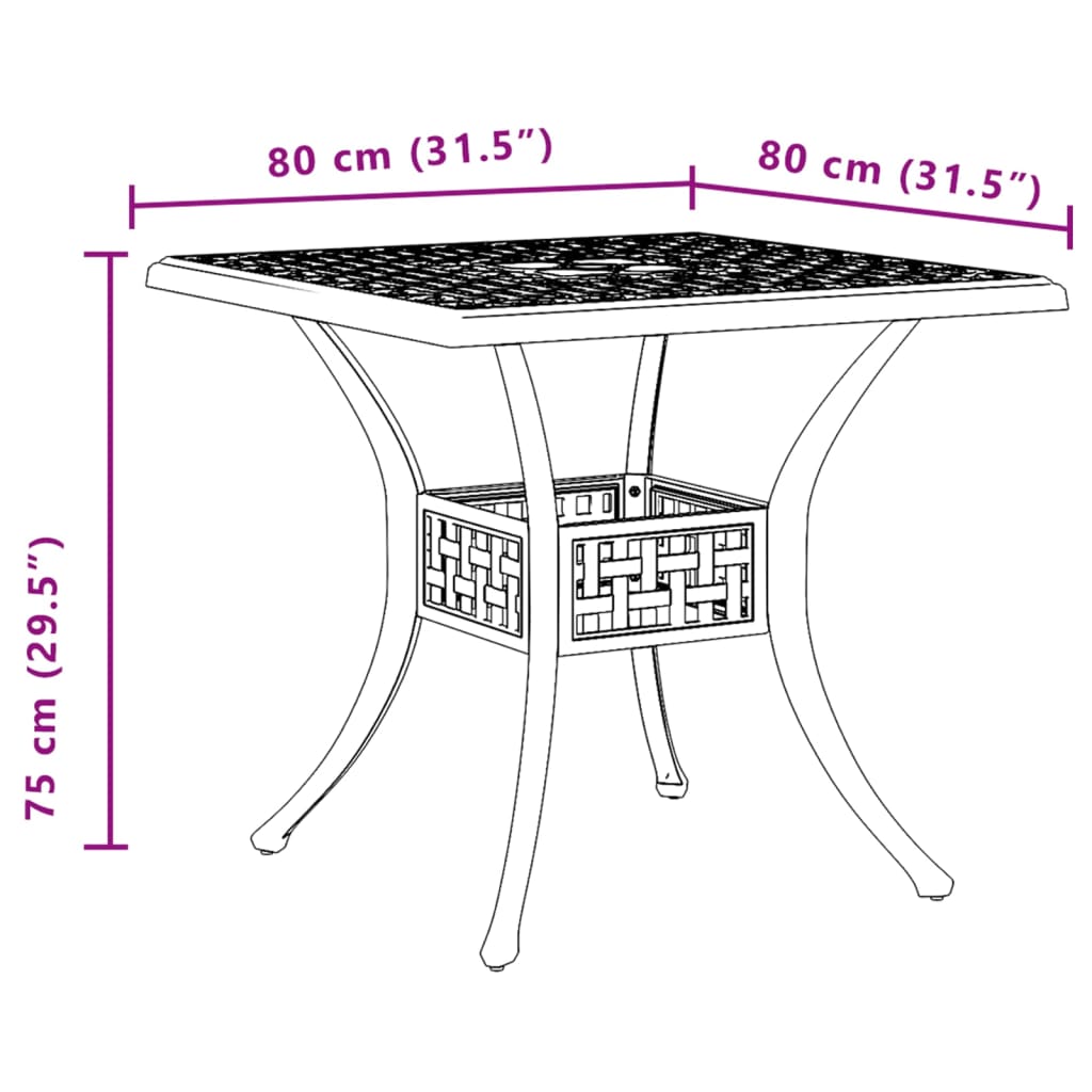fekete öntött alumínium kerti asztal 80x80x75 cm