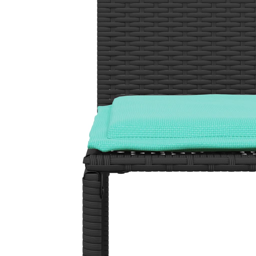 7 db fekete polyrattan kerti étkezőgarnitúra párnákkal