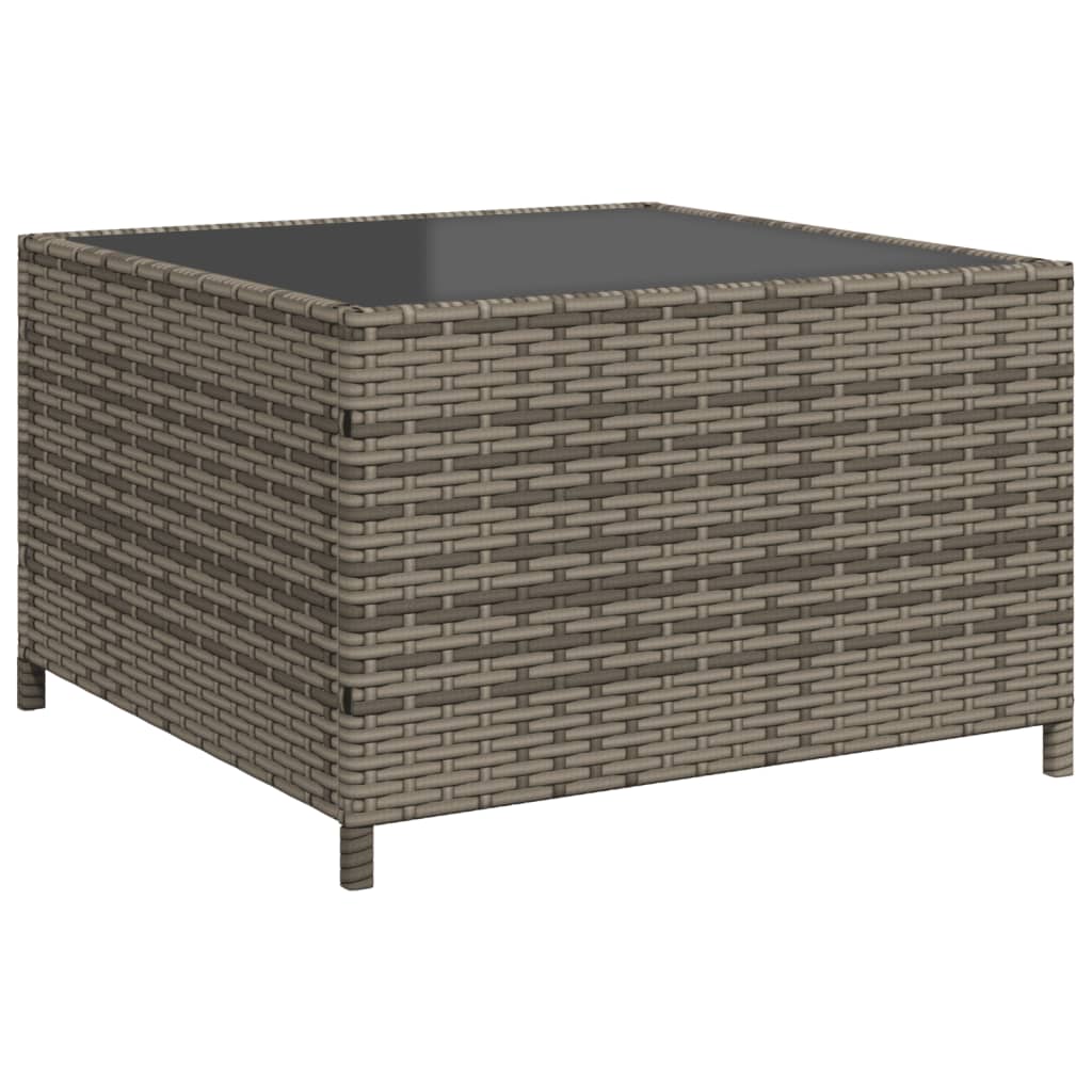 szürke polyrattan kerti kanapé asztallal és párnákkal L-alakú