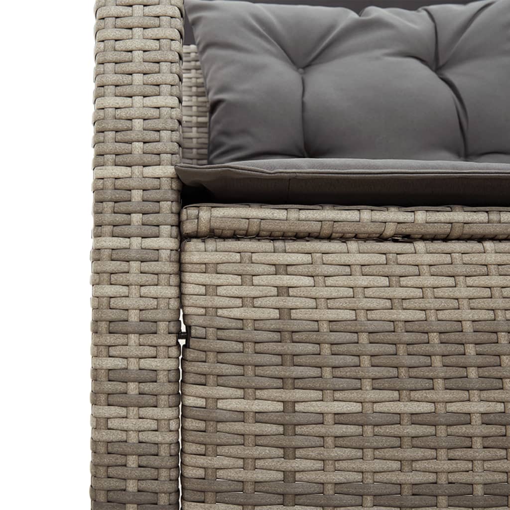 L-alakú szürke polyrattan kerti kanapé asztallal és párnákkal