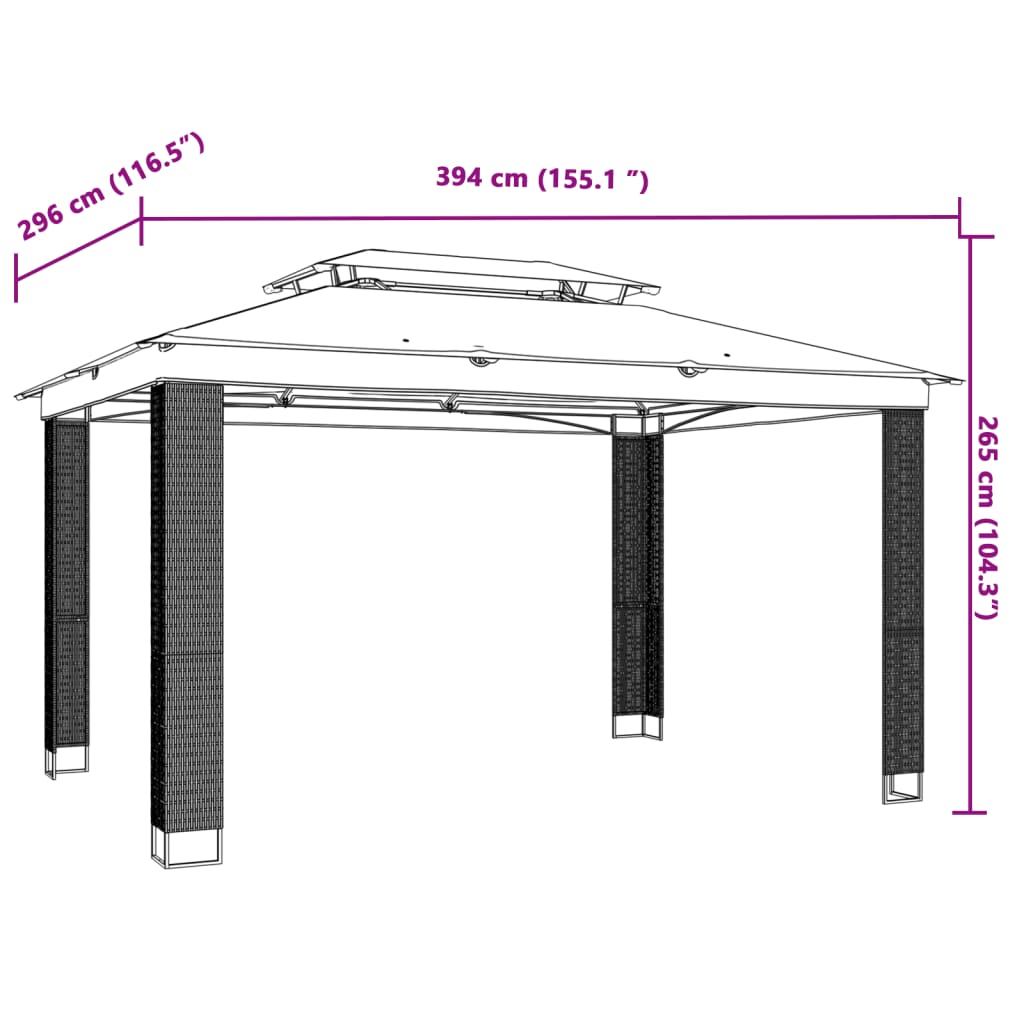 krémszínű acél dupla tetős pavilon 3,94 x 2,96 m