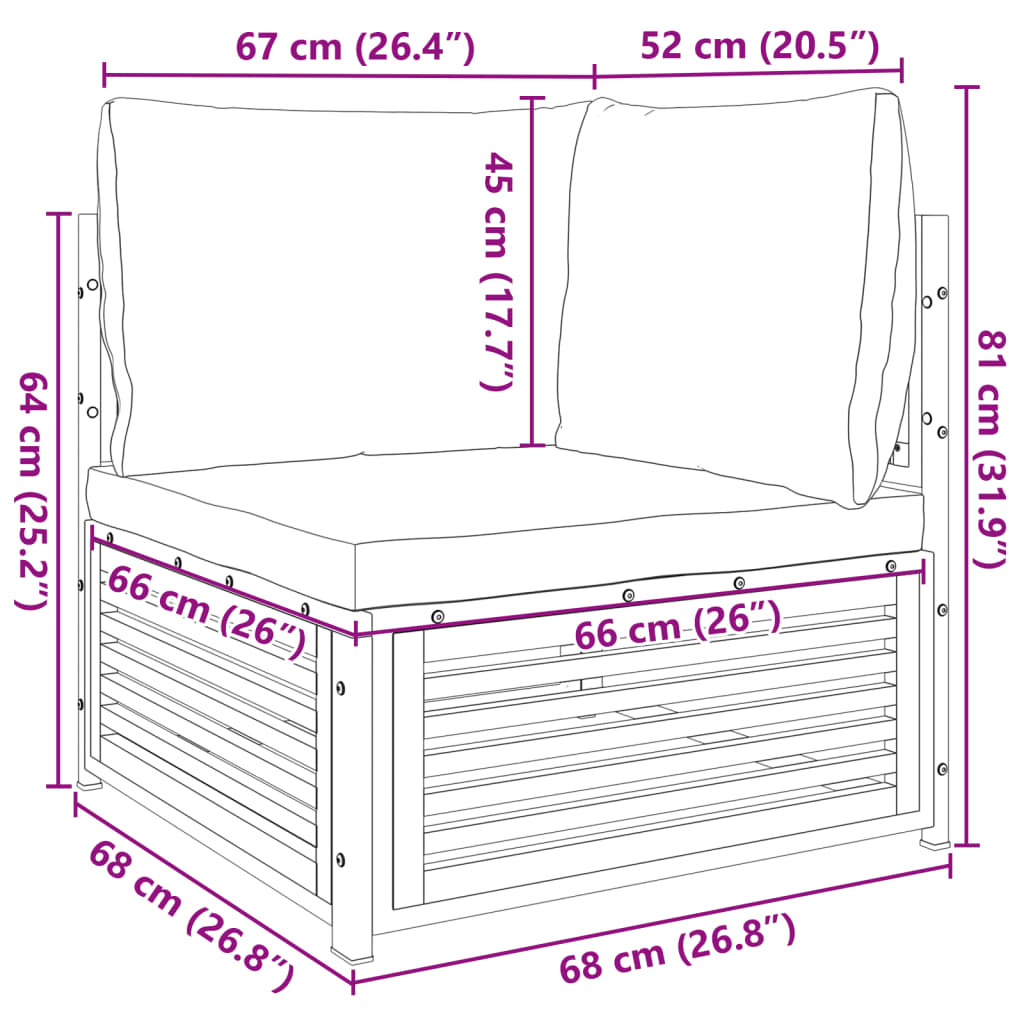 tömör akácfa kerti sarokkanapé párnákkal