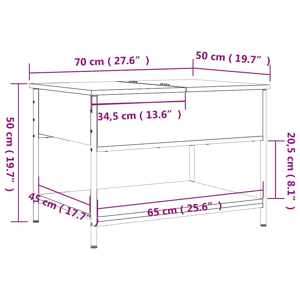 fekete szerelt fa és fém dohányzóasztal 70 x 50 x 50 cm