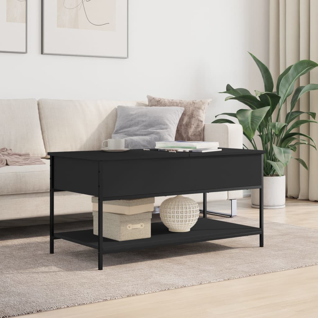 fekete szerelt fa és fém dohányzóasztal 100 x 50 x 50 cm