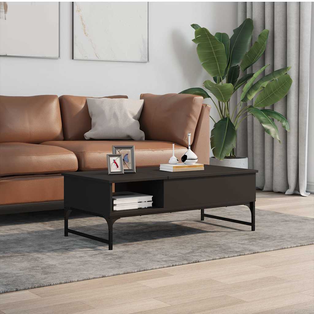 fekete szerelt fa és fém dohányzóasztal 100 x 50 x 35 cm