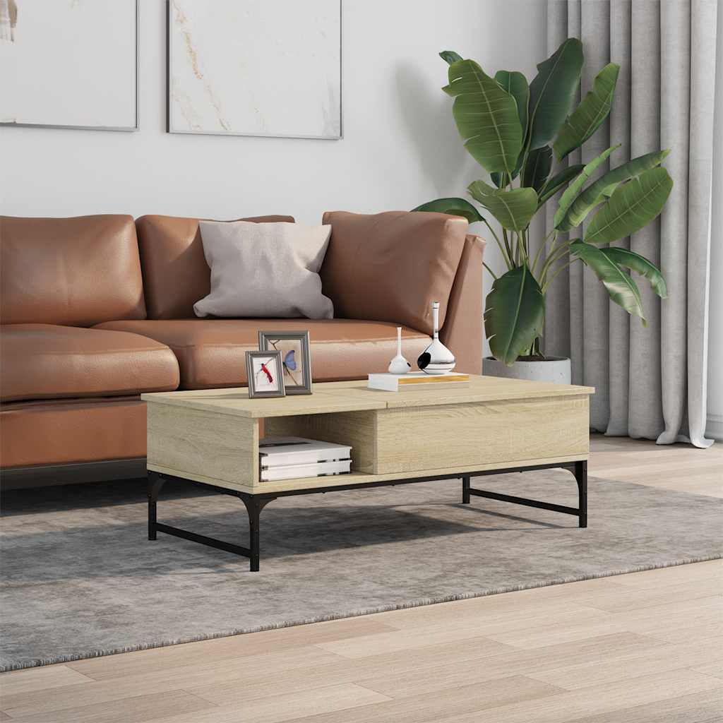 sonoma tölgy szerelt fa és fém dohányzóasztal 100 x 50 x 35 cm
