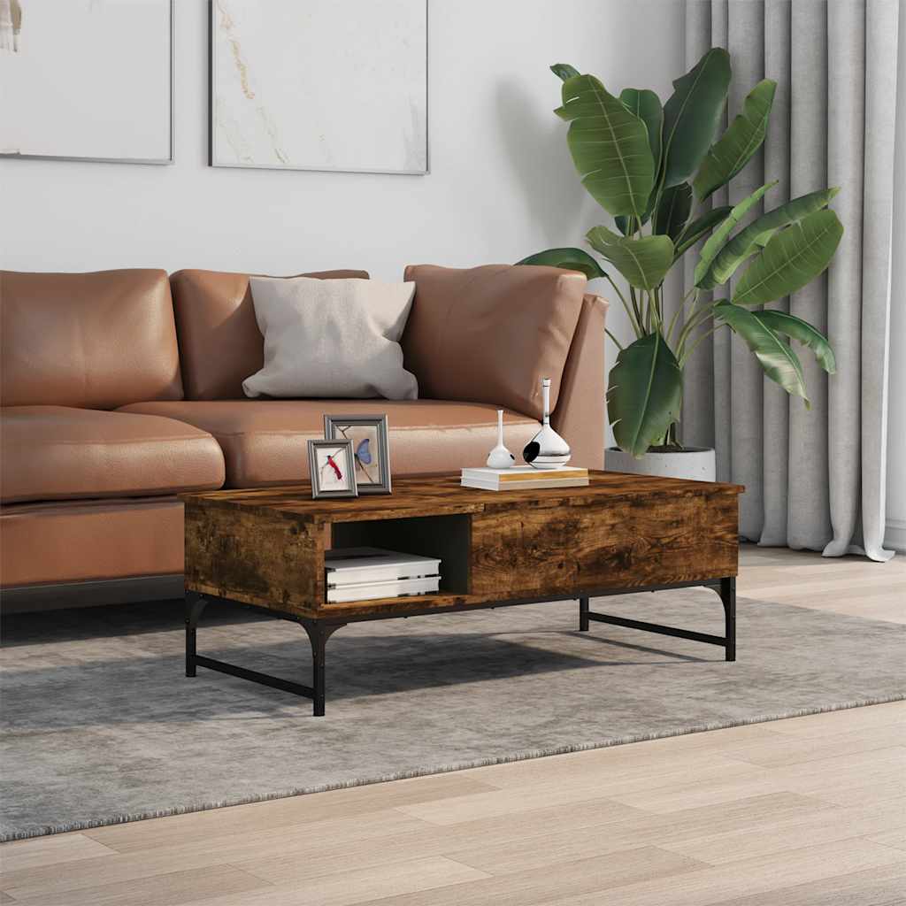 füstös tölgy szerelt fa és fém dohányzóasztal 100 x 50 x 35 cm