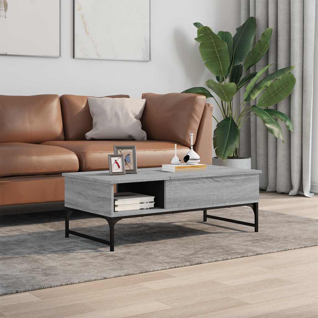 szürke sonoma szerelt fa és fém dohányzóasztal 100 x 50 x 35 cm
