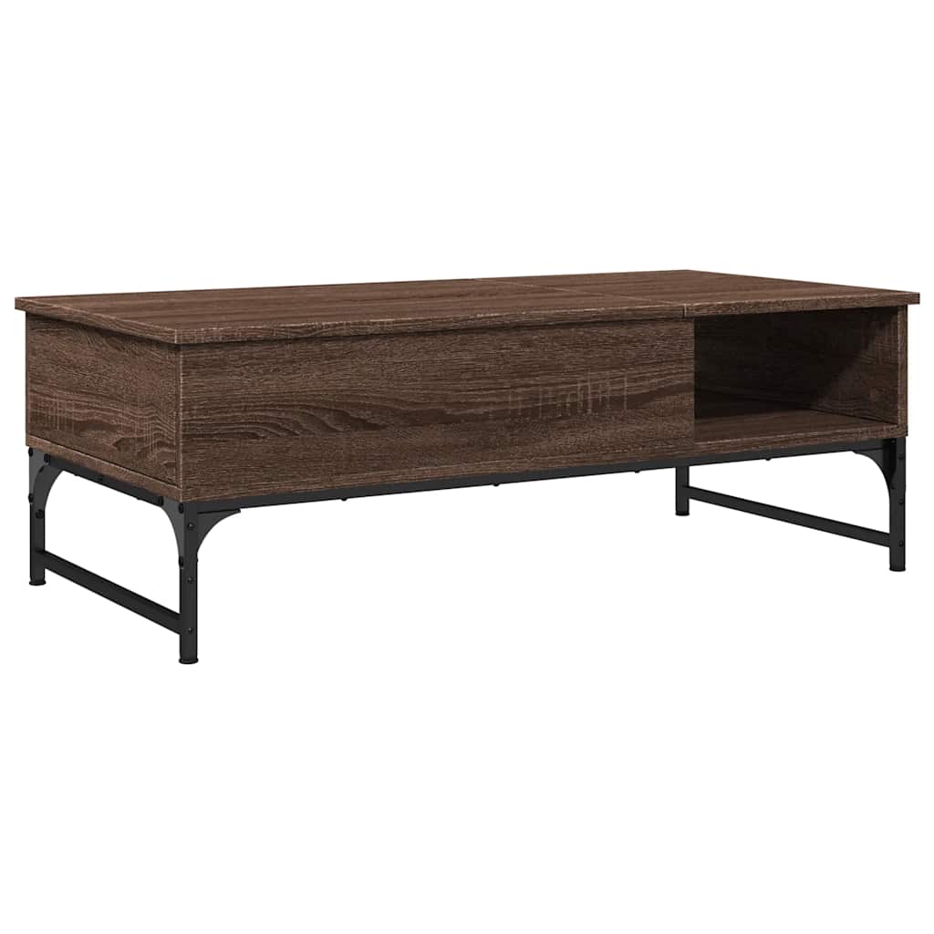 barna tölgy színű szerelt fa és fém dohányzóasztal 100x50x35 cm
