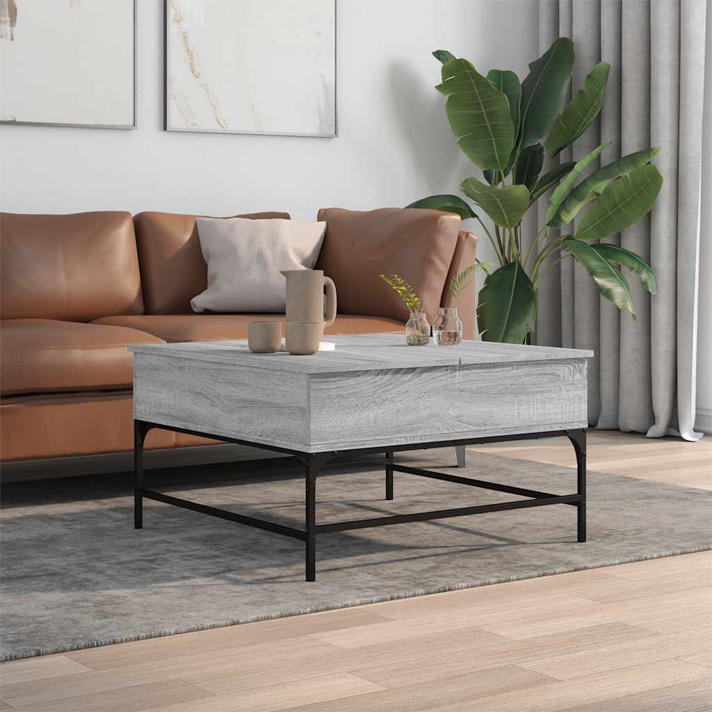 szürke sonoma szerelt fa és fém dohányzóasztal 80 x 80 x 45 cm