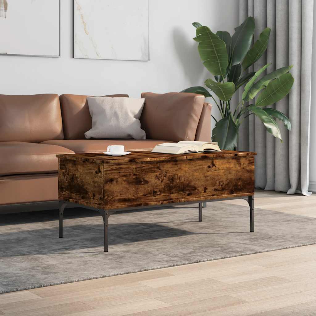 füstös tölgy szerelt fa és fém dohányzóasztal 100 x 50 x 45 cm