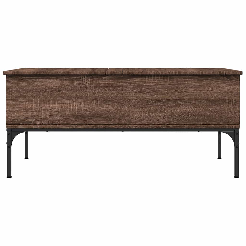 barna tölgyszínű szerelt fa és fém dohányzóasztal 100x50x45 cm