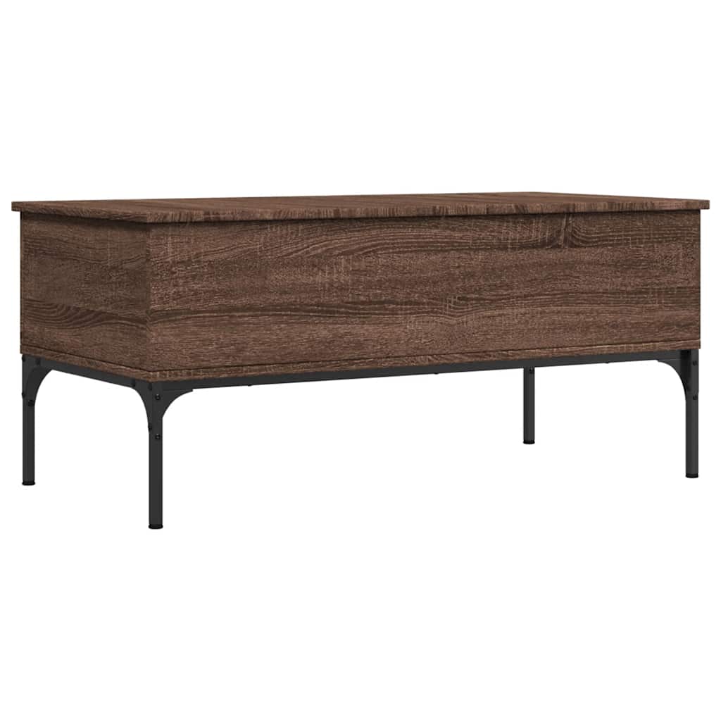 barna tölgyszínű szerelt fa és fém dohányzóasztal 100x50x45 cm