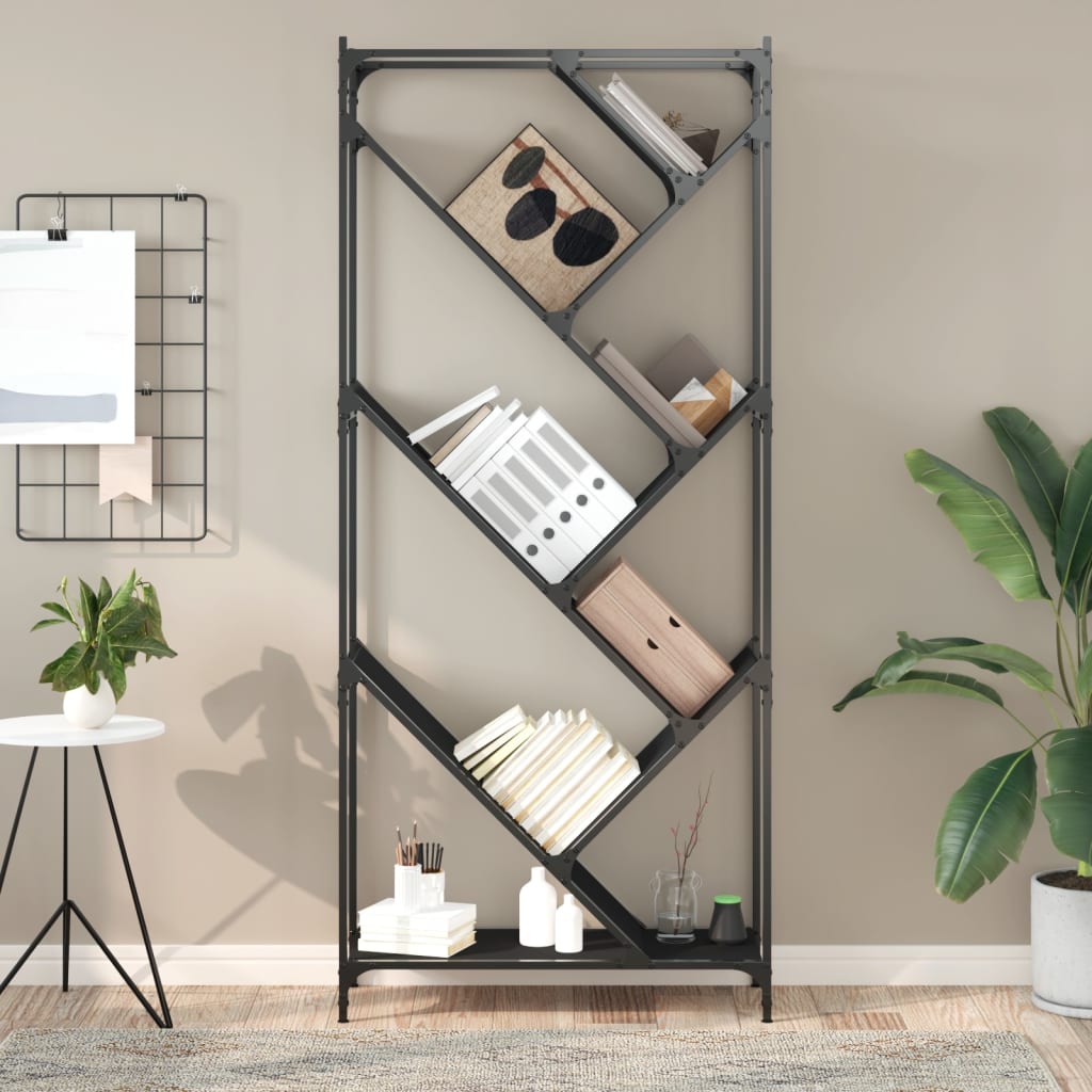 fekete szerelt fa és fém könyvszekrény 79 x 30 x 180 cm