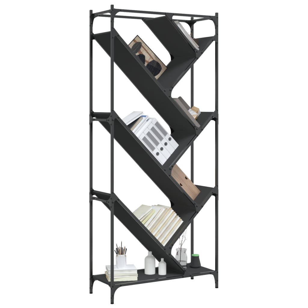 fekete szerelt fa és fém könyvszekrény 79 x 30 x 180 cm