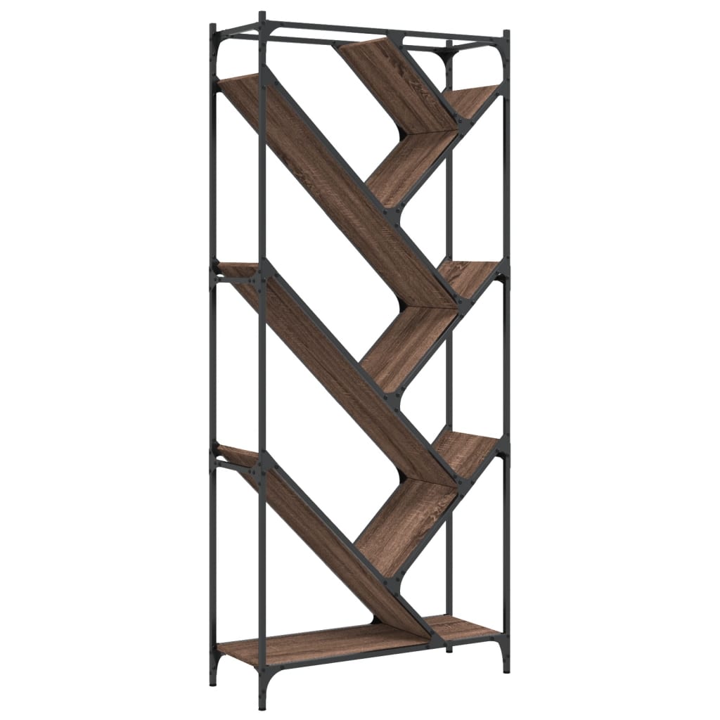 barna tölgy színű szerelt fa és fém könyvszekrény 79x30x180 cm