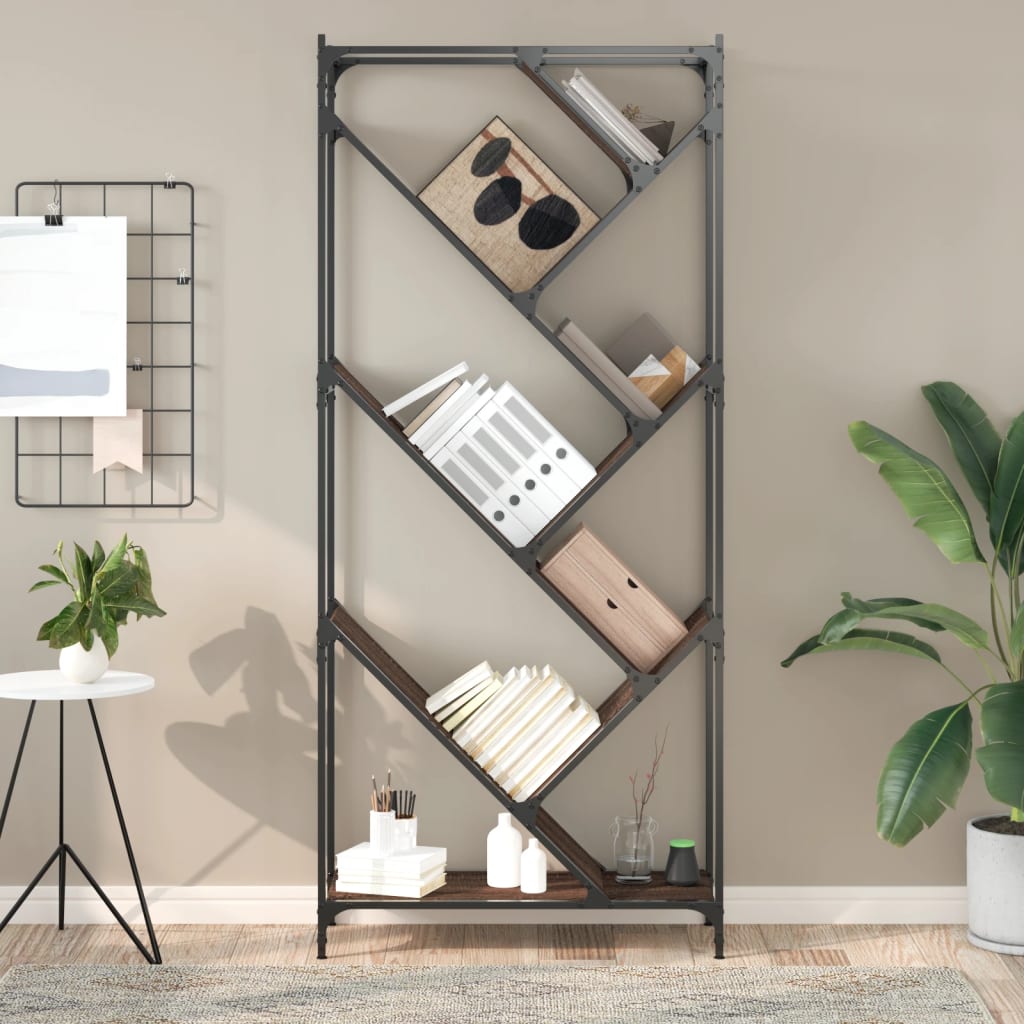 barna tölgy színű szerelt fa és fém könyvszekrény 79x30x180 cm