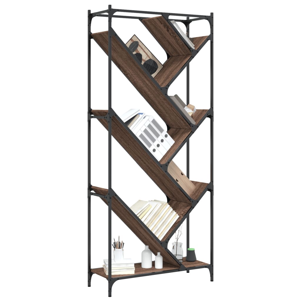 barna tölgy színű szerelt fa és fém könyvszekrény 79x30x180 cm