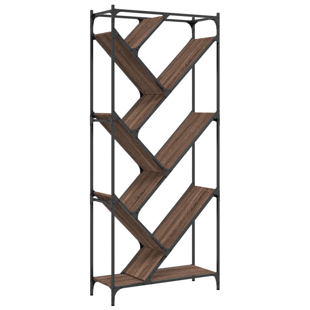 barna tölgy színű szerelt fa és fém könyvszekrény 79x30x180 cm