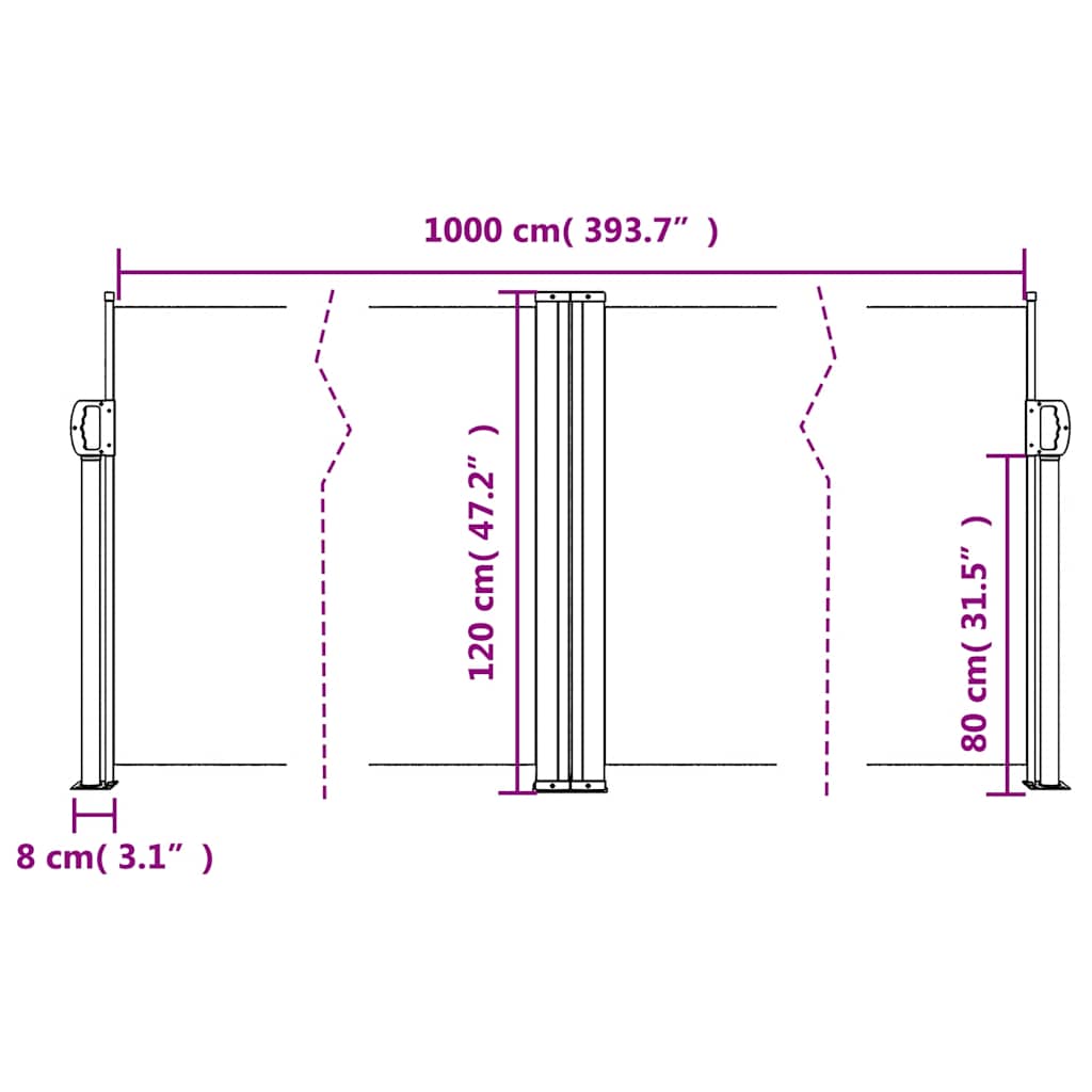 fekete behúzható oldalsó napellenző 120 x 1000 cm