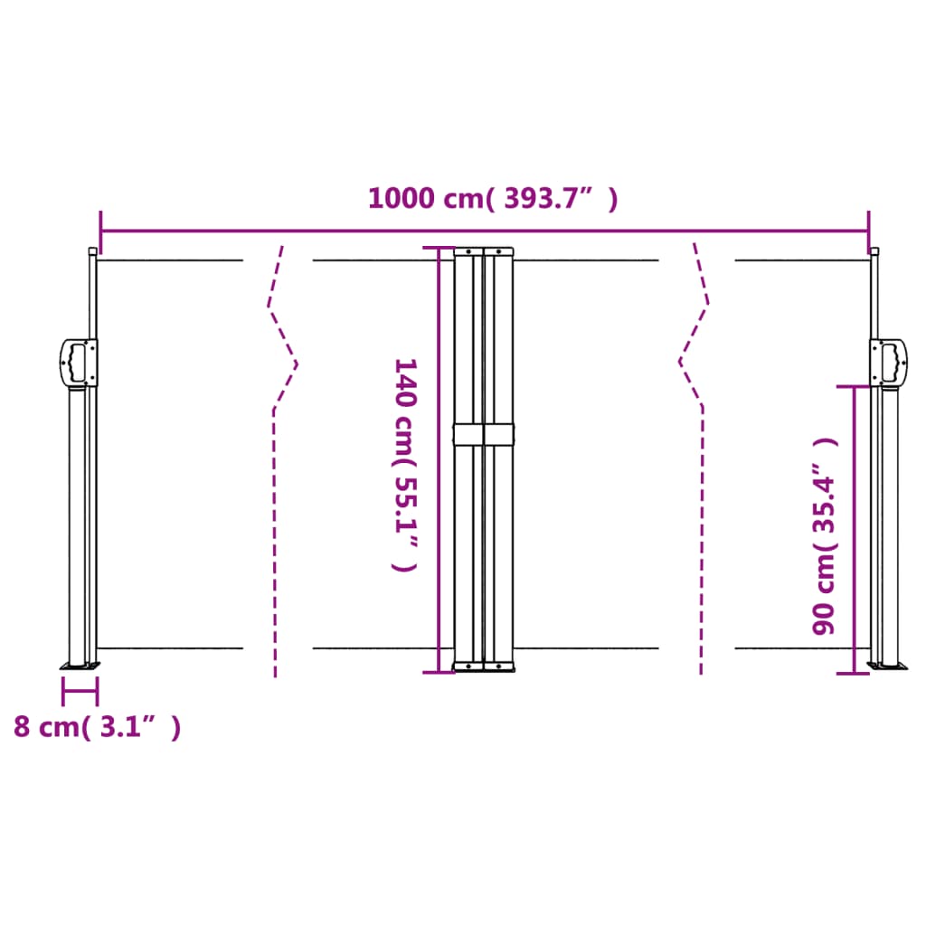 bézs behúzható oldalsó napellenző 140 x 1000 cm