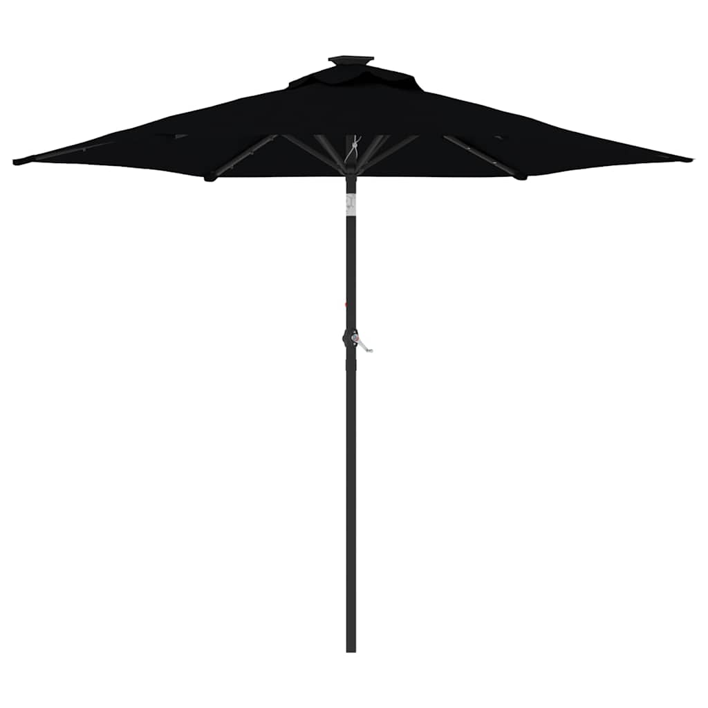 fekete kerti napernyő LED-del és acél rúddal 225 x 225 x 212 cm