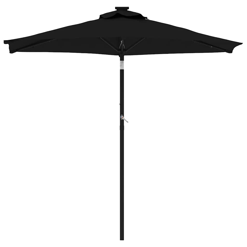 fekete kerti napernyő LED-del és acél rúddal 225 x 225 x 212 cm