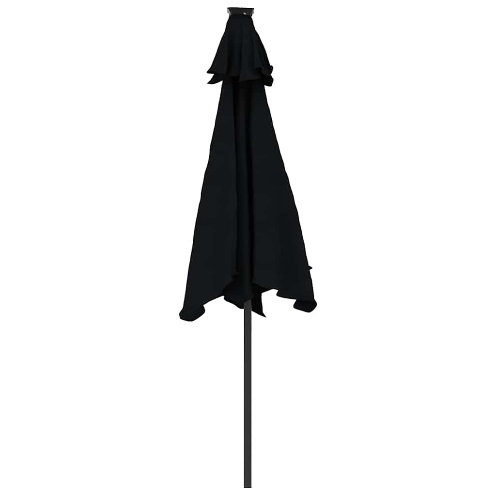 fekete kerti napernyő LED-del és acél rúddal 225 x 225 x 212 cm