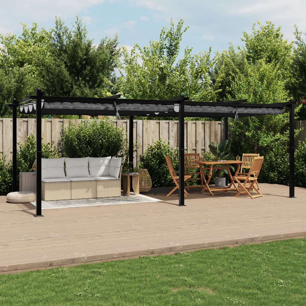 antracitszürke alumínium kerti pavilon behúzható tetővel 3x6 m