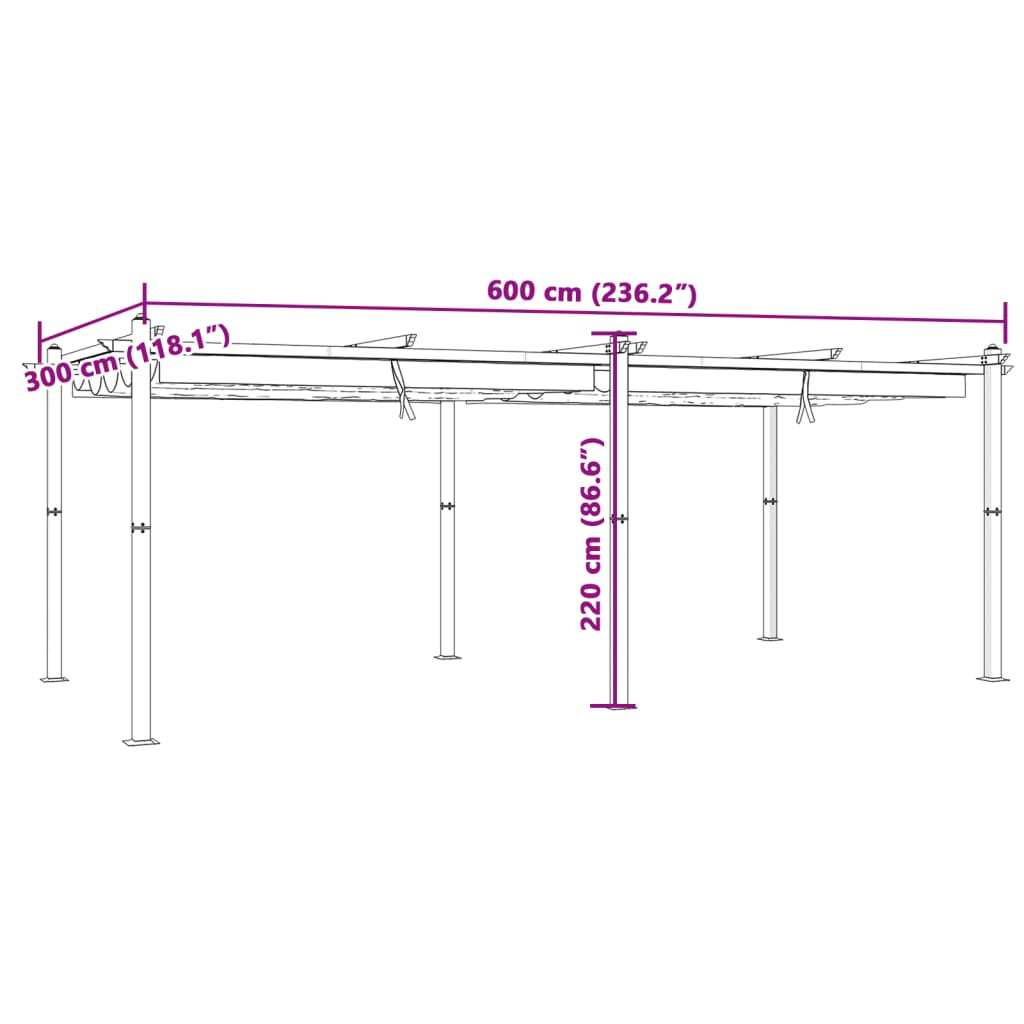 antracitszürke alumínium kerti pavilon behúzható tetővel 3x6 m