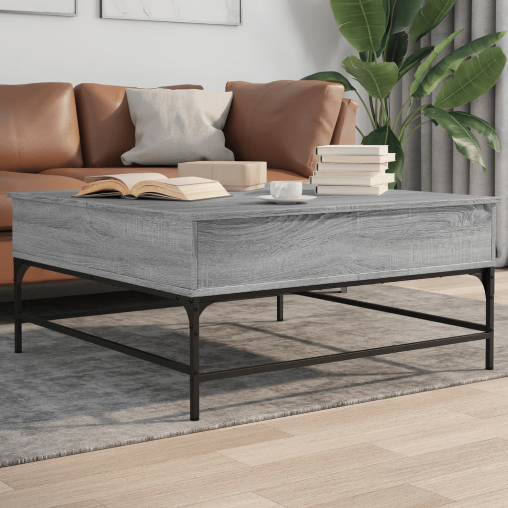 szürke sonoma szerelt fa és fém dohányzóasztal 95 x 95 x 45 cm