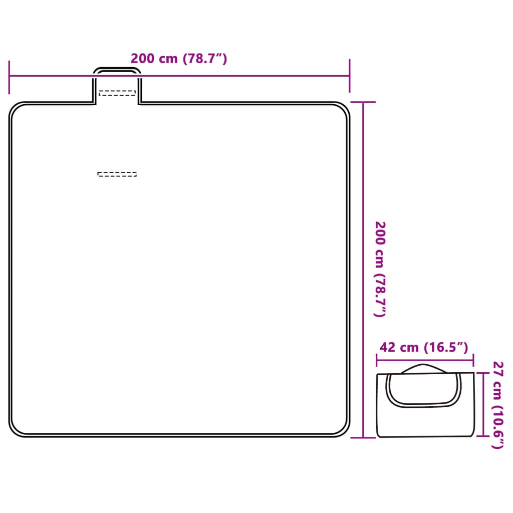 összecsukható kék kockás pikniktakaró 200 x 200 cm bársony