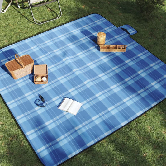 összecsukható kék kockás pikniktakaró 200 x 200 cm bársony