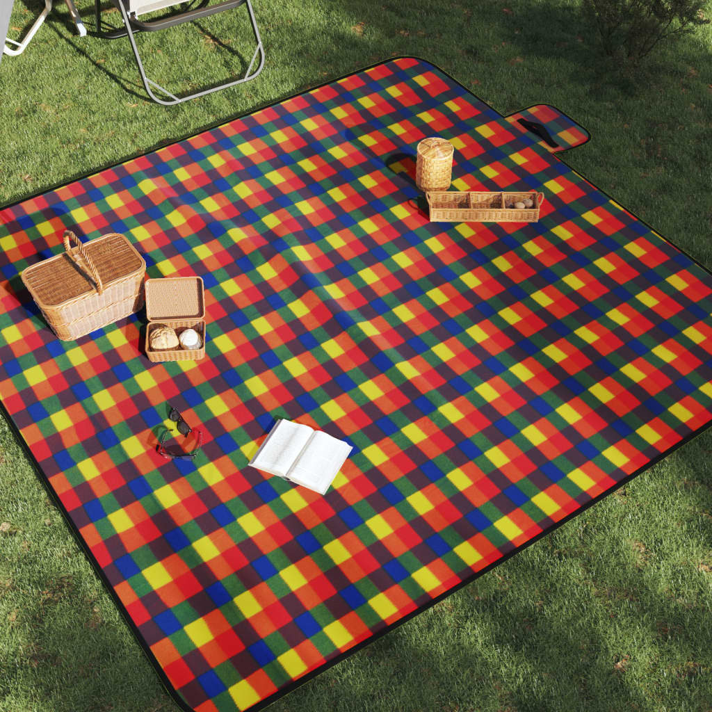 összecsukható többszínű kockás pikniktakaró 200 x 200 cm bársony