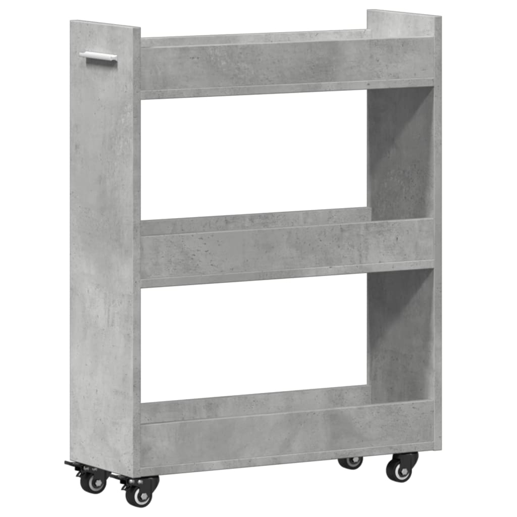 betonszürke szerelt fa szekrény kerekekkel 60 x 22 x 79 cm