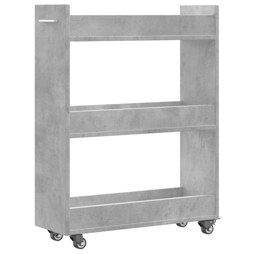 betonszürke szerelt fa szekrény kerekekkel 60 x 22 x 79 cm