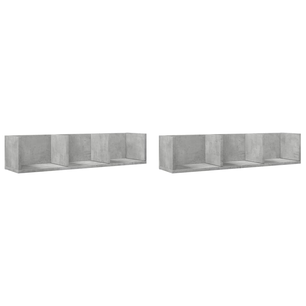 2 db betonszürke szerelt fa faliszekrény 75x18x16,5 cm