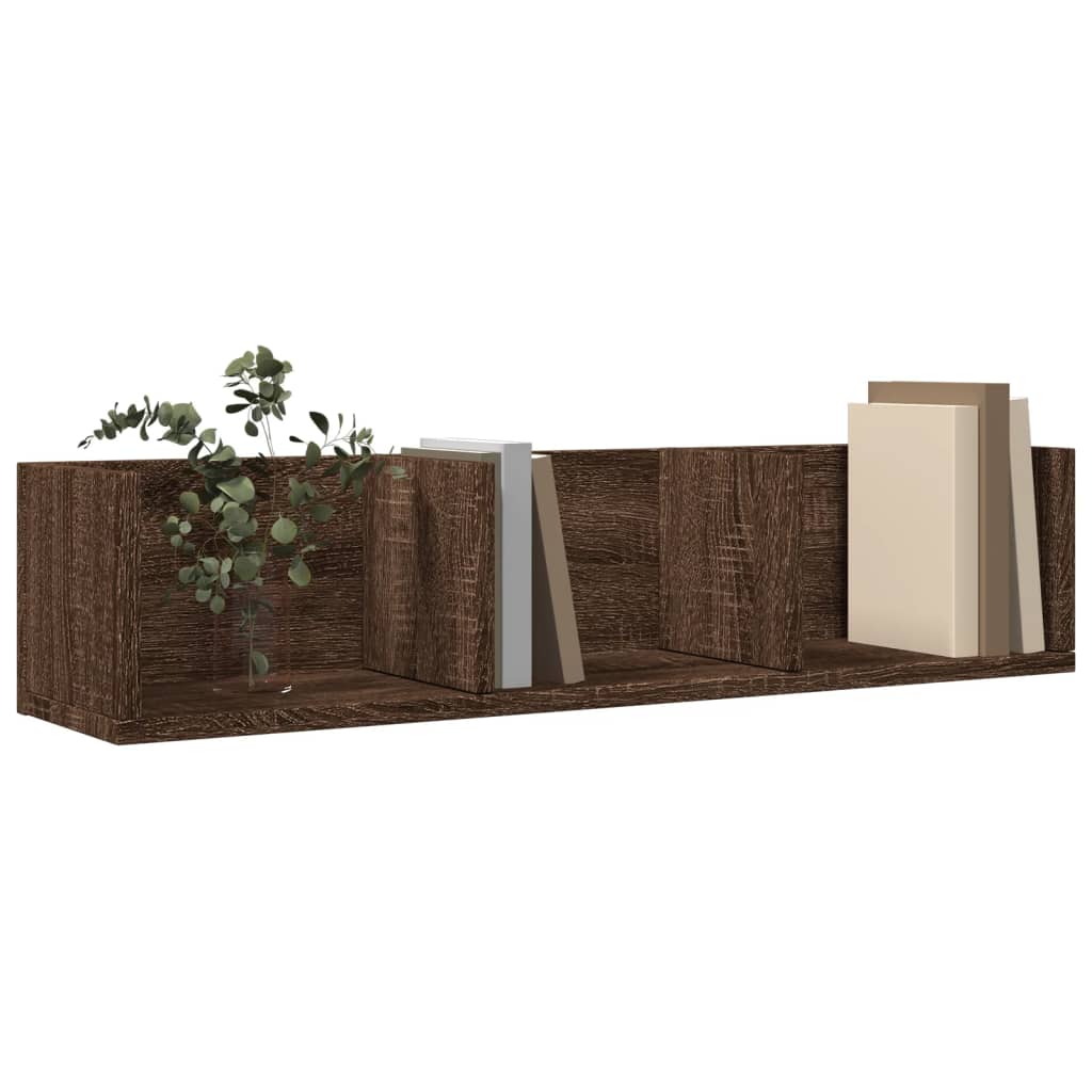2 db barna tölgyszínű szerelt fa faliszekrény 75x18x16,5 cm