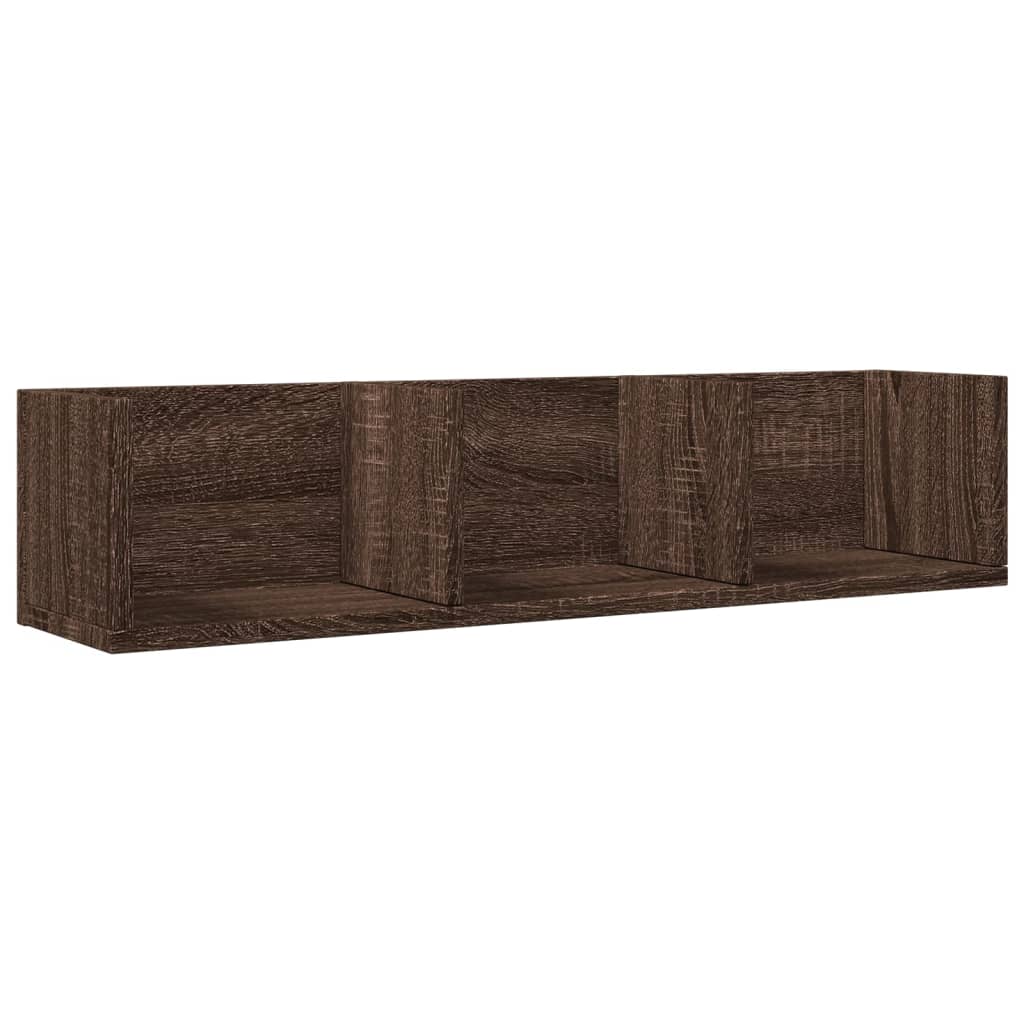 2 db barna tölgyszínű szerelt fa faliszekrény 75x18x16,5 cm